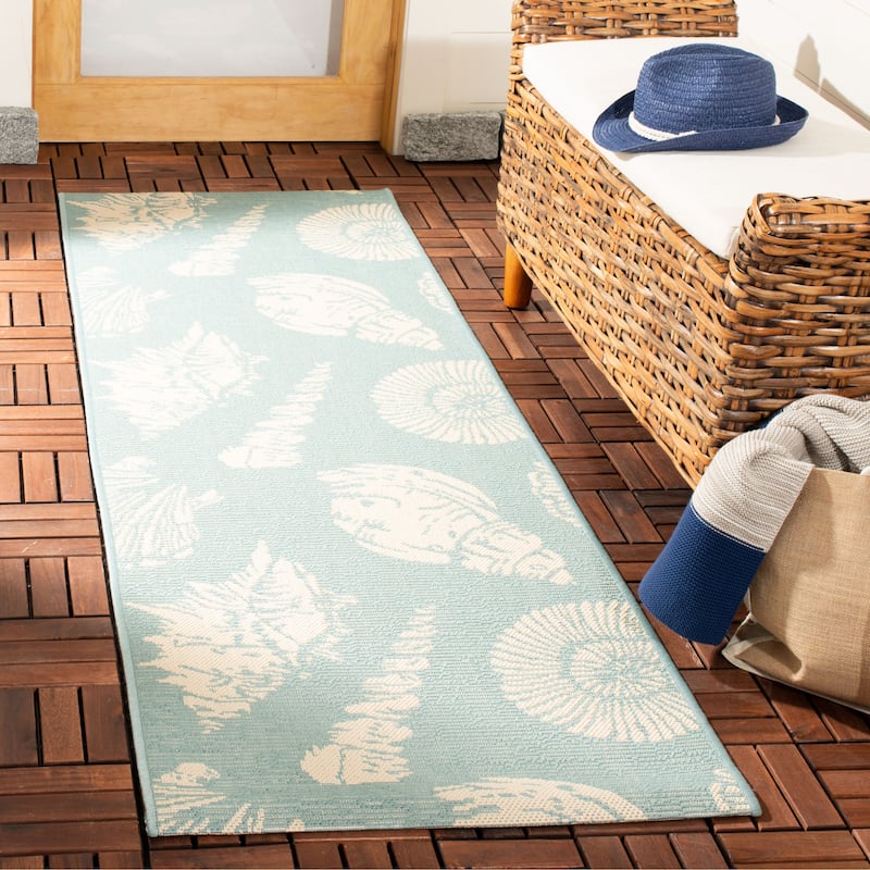 SAFAVIEH Courtyard Morvyn Indoor/ Outdoor Waterproof Patio Backyard Rug - 2'3" x 6'7" Runner - Aqua/Beige