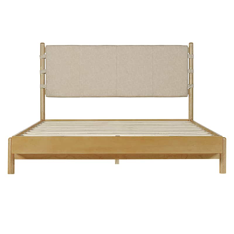 Christopher Knight Home - Pizzie Mid-Century Premium Rubber Wood Queen Platform Bed Frame with Headboard Included