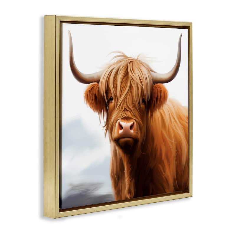 Stupell Long Horn Highland Cow Portrait Framed Floater Canvas Wall Art Design By Heidi Kuntz