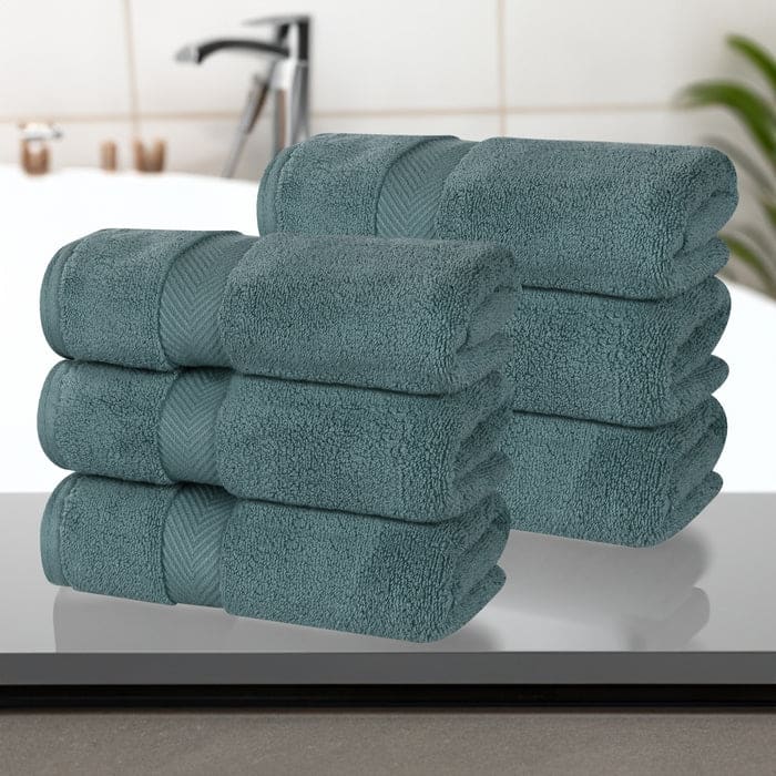 Superior Zero Twist Cotton Solid Soft Absorbent Hand Towel Set of 6 - Jade Green