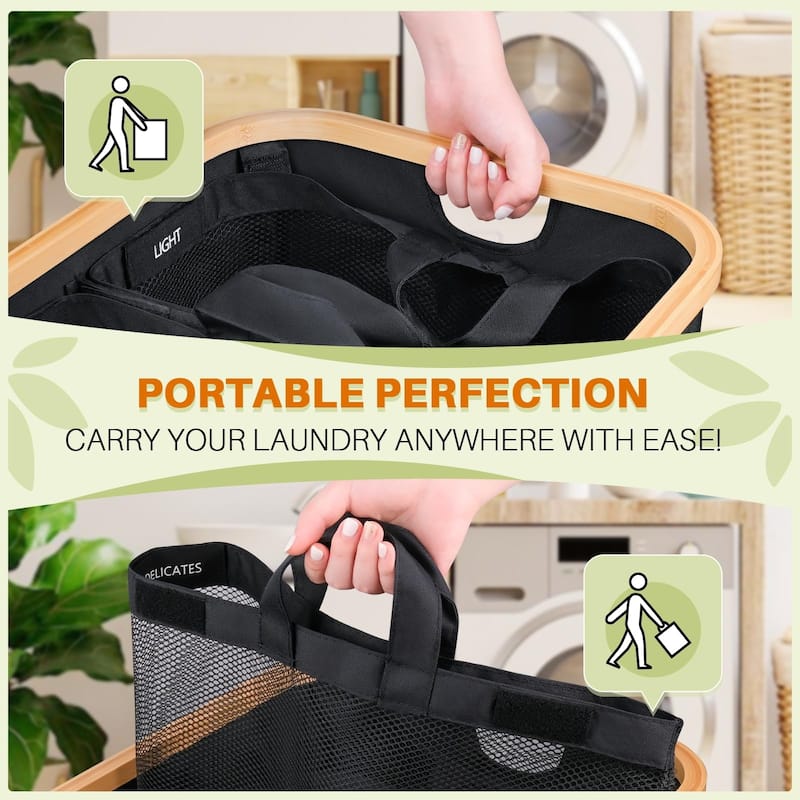 Laundry Hamper 3 Section, 160l Extra Large Hampers,Dirty Clothes Hamper Collapsible Laundry Basket Organizer