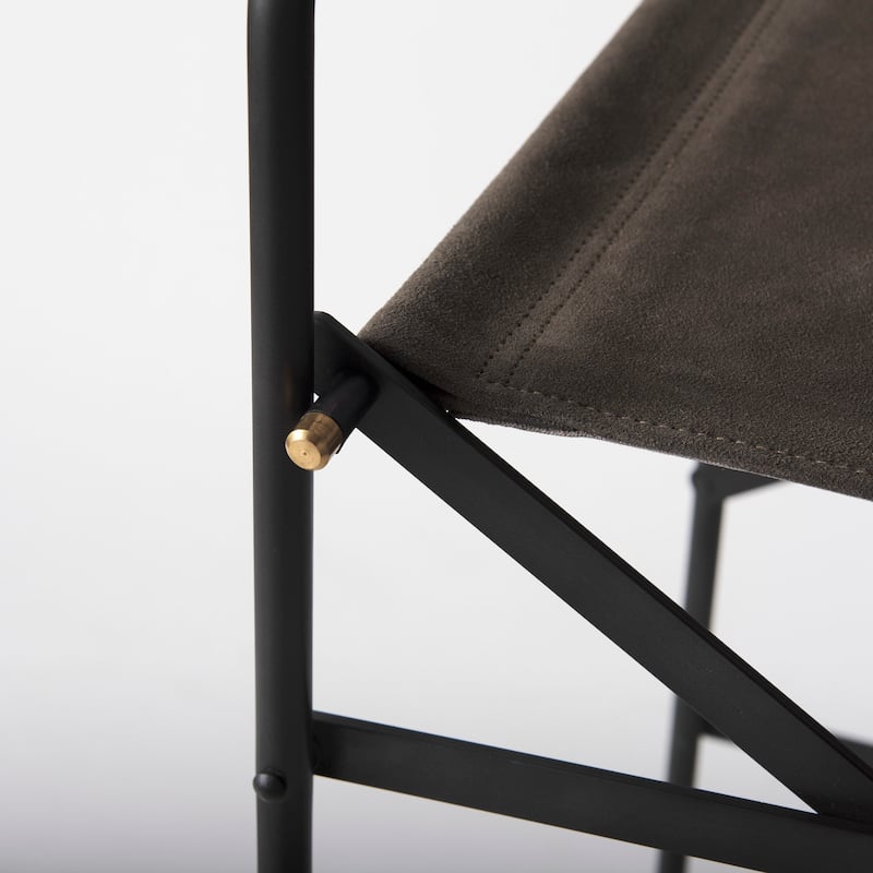 Direttore Black Genuine Leather Seat with Black Metal Frame Counter Stool