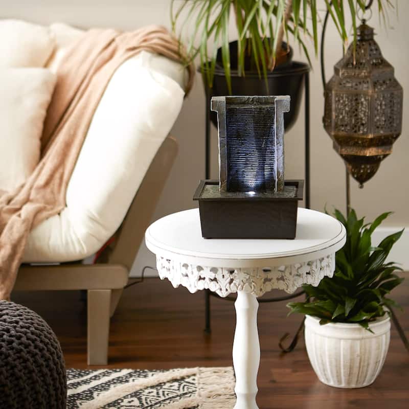 LED Lighted Stone Wall Tabletop Fountain - 10.25" - Black