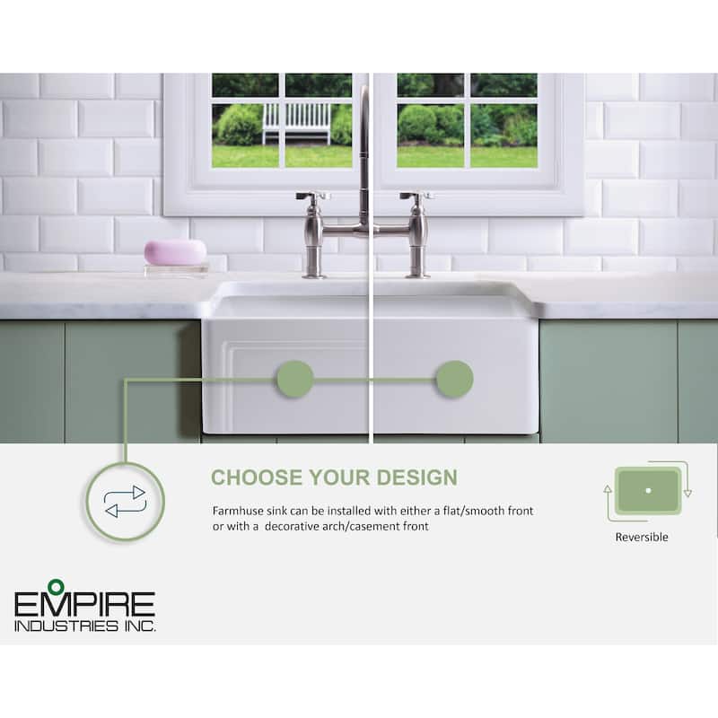Olde London Fireclay 30" Reversible Farmhouse Kitchen Sink Set