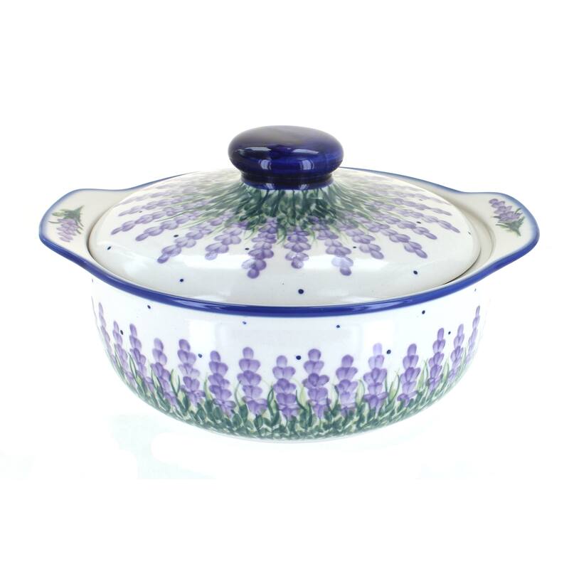 Blue Rose Polish Pottery 41C WR Unikat Round Covered Baker - Lavender Fields