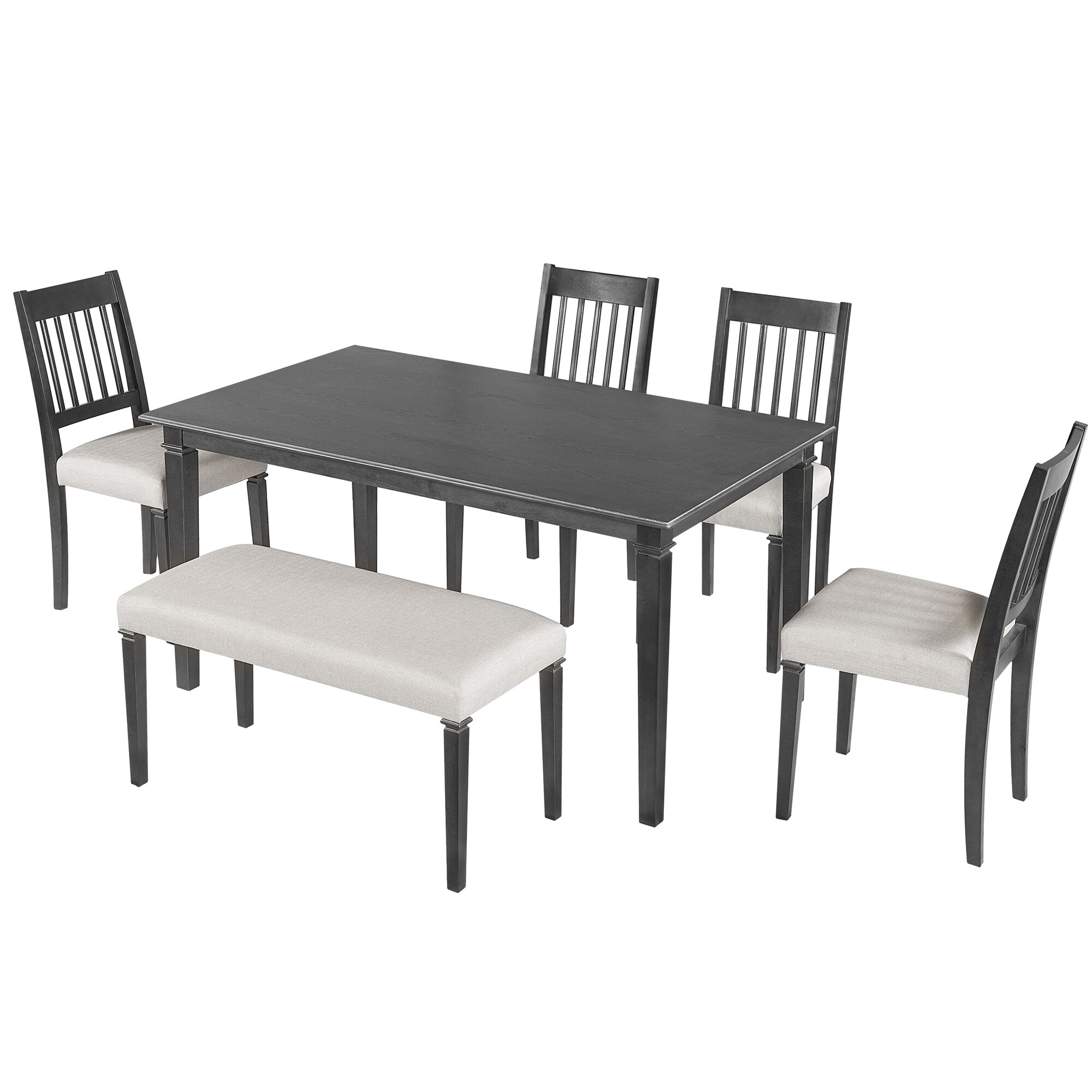 6 -Piece Dining Room Set, Wooden Rectangular Dining Table with 4