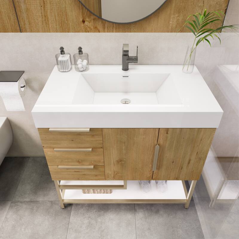 Noble 36" Free Standing Vanity (L Drawer) with Reinforced Acrylic Sink - 36" Width