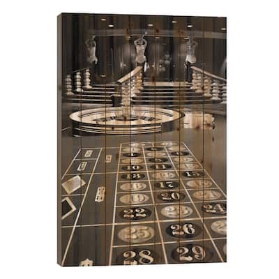 1960s Casino Viewed From End Of Roulette Table Opposite Of Wheel Looking Toward Statues Print On Wood by Vintage Images