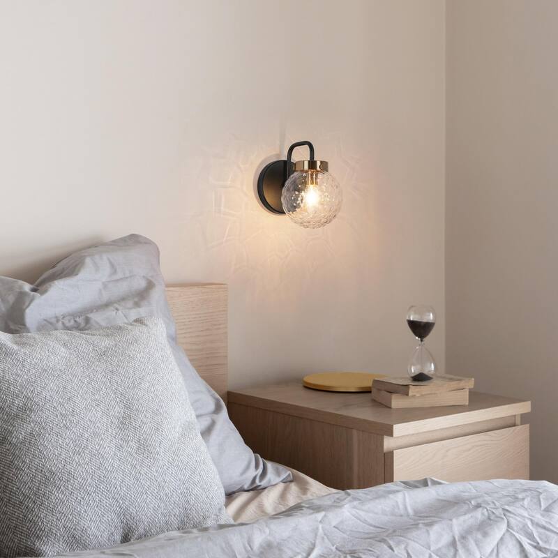 Modern Farmhouse Black Gold 1-Light Wall Sconces Globe Bathroom Vanity Lights - Light fixture: W 5" x D 8" x H 7.5"