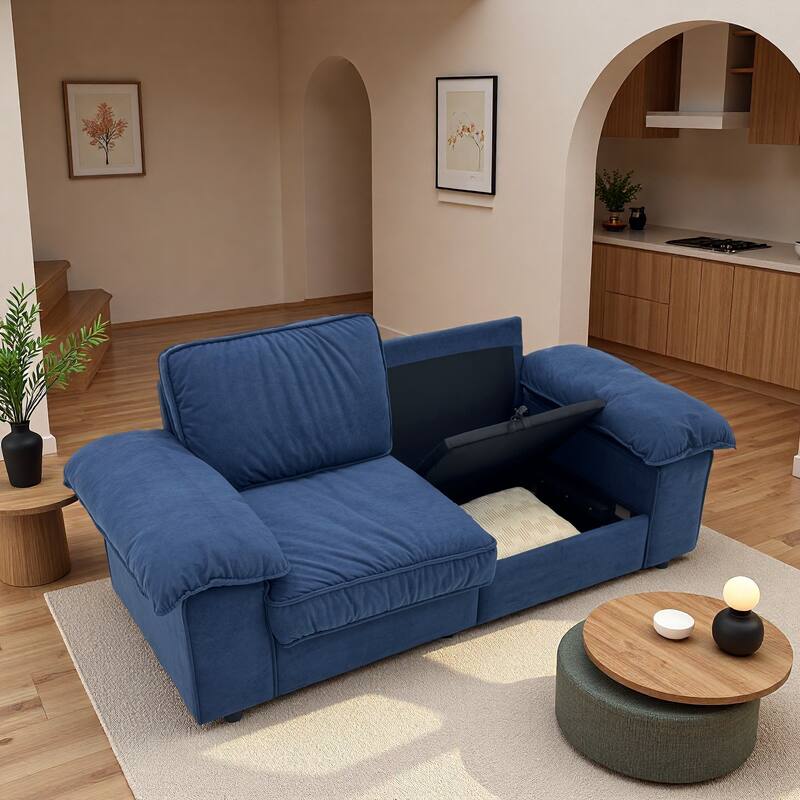 Roomfitters Modern Overstuffed Upholstered Sofa with Hidden Storage and Padded Arms, Comfy Loveseat for Small Space