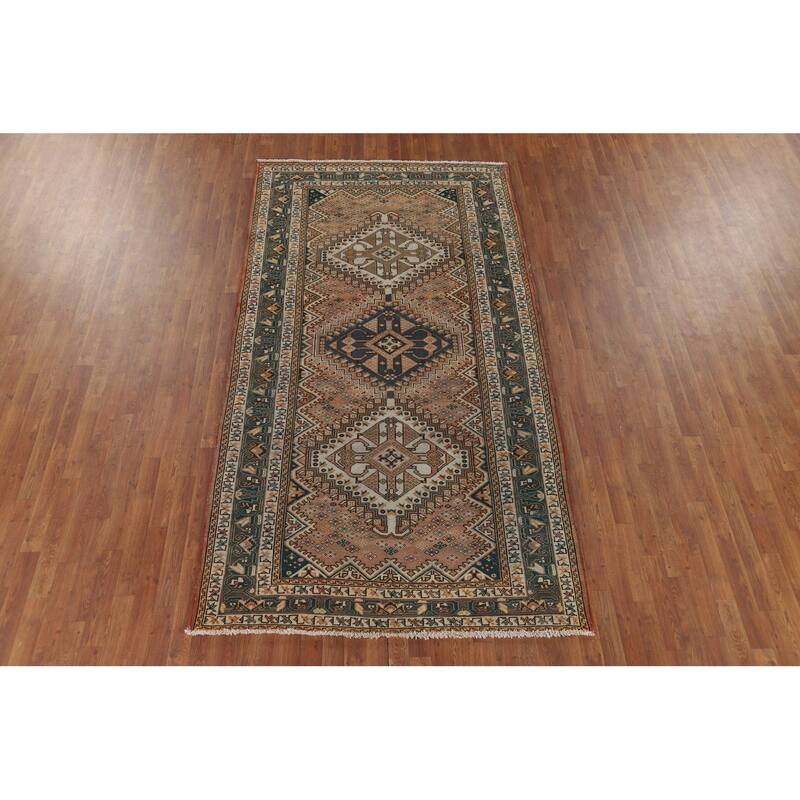 Geometric Bakhtiari Persian Vintage Rug Handmade Wool Carpet - 5'3" x 10'0"