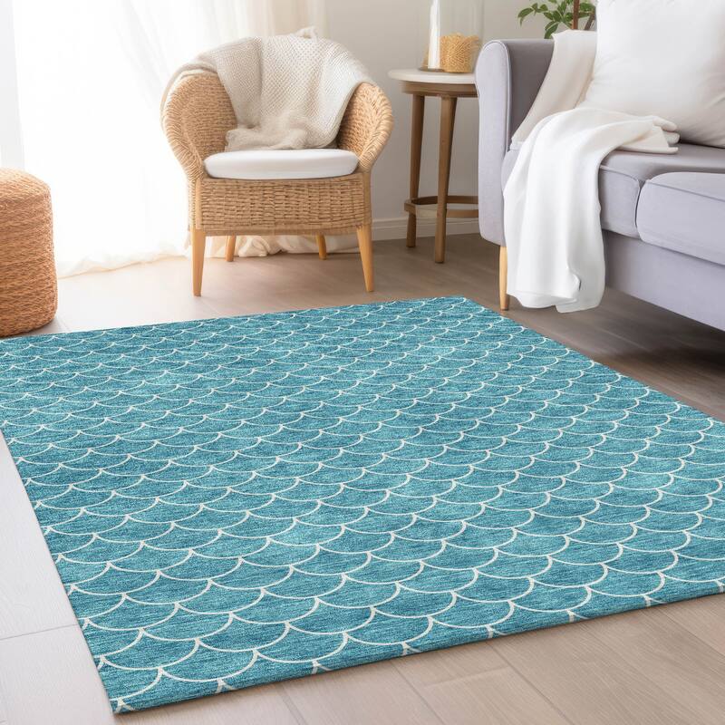 Premium Washable Super Soft Geo Scallops Mayfield Rug - Teal - 8' x 10'