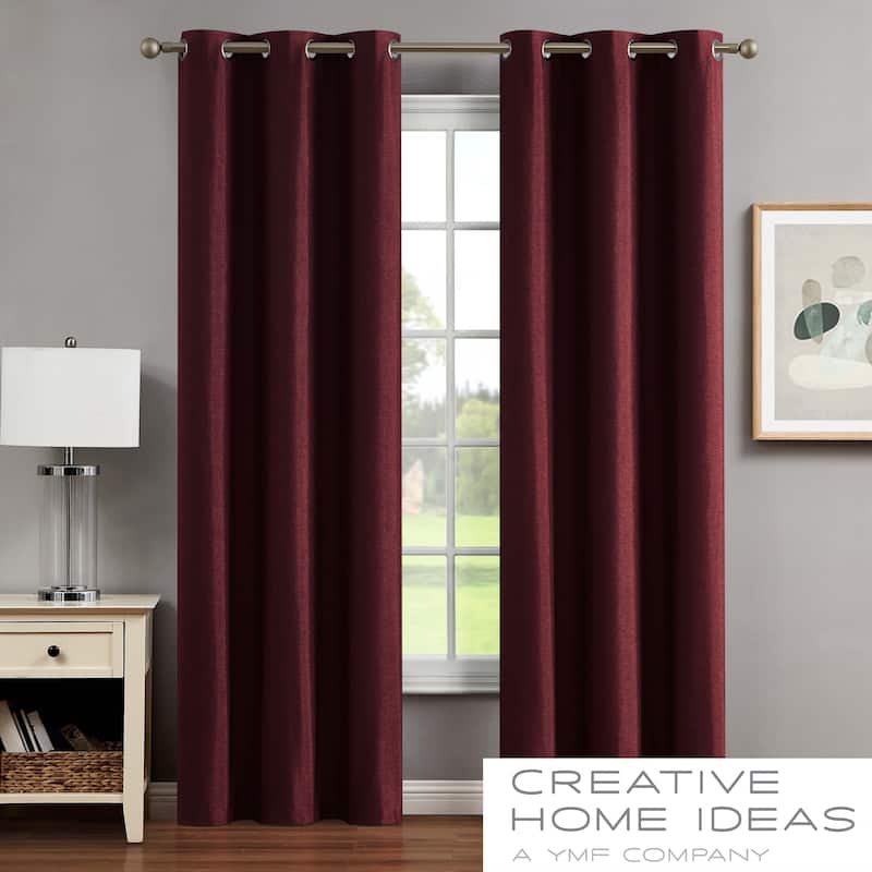 Creative Home Ideas Legrae Blackout Grommet Window Curtain Panel Pair with Tiebacks - 76 x 84 - Rumba Red