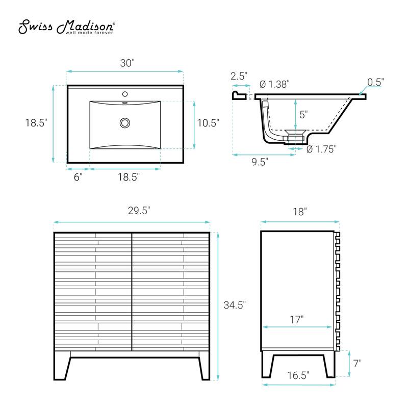 Cascade 30" Freestanding Bathroom Vanity In Brown Oak With Sink Top - 30