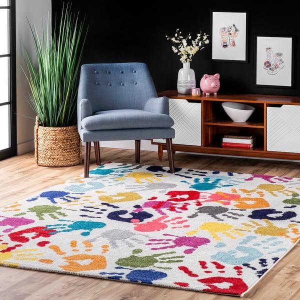 slide 2 of 12, Nuloom Contemporary Handprint Collage Multi Kids Area Rug