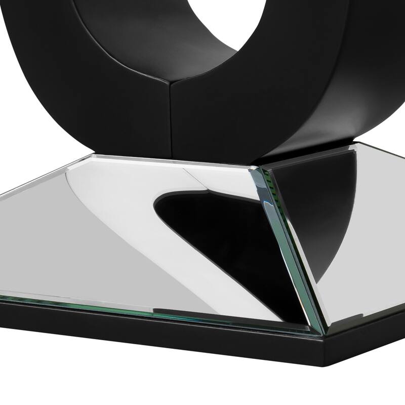 Modern Mirrored Side Table with Black Wood Base