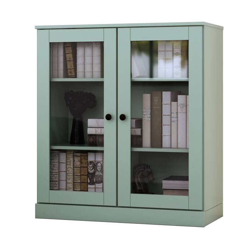 Palace Imports 100% Solid Wood 3-Shelf Bookcase, Clear Glass Doors, Adjustable Shelves, 32" Wide, 35.75" Tall