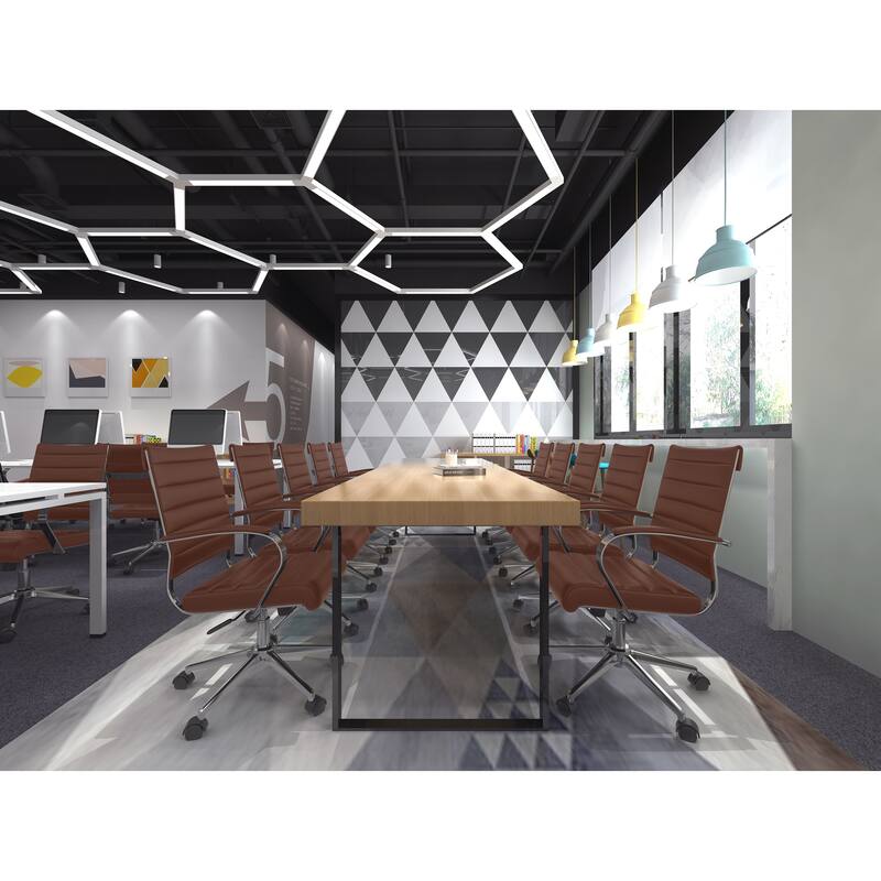 Modern Set of 2 Mid Back Ribbed PU Leather Office Chairs, Swivel, Tilt, Adjustable Seat with Arms