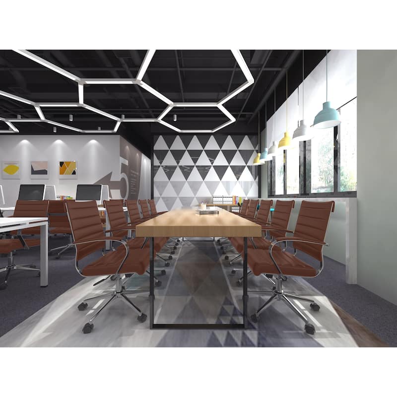 Modern Office Chair, Executive Mid-Back Conference Room Chair in PU Leather with Wheels and Arms