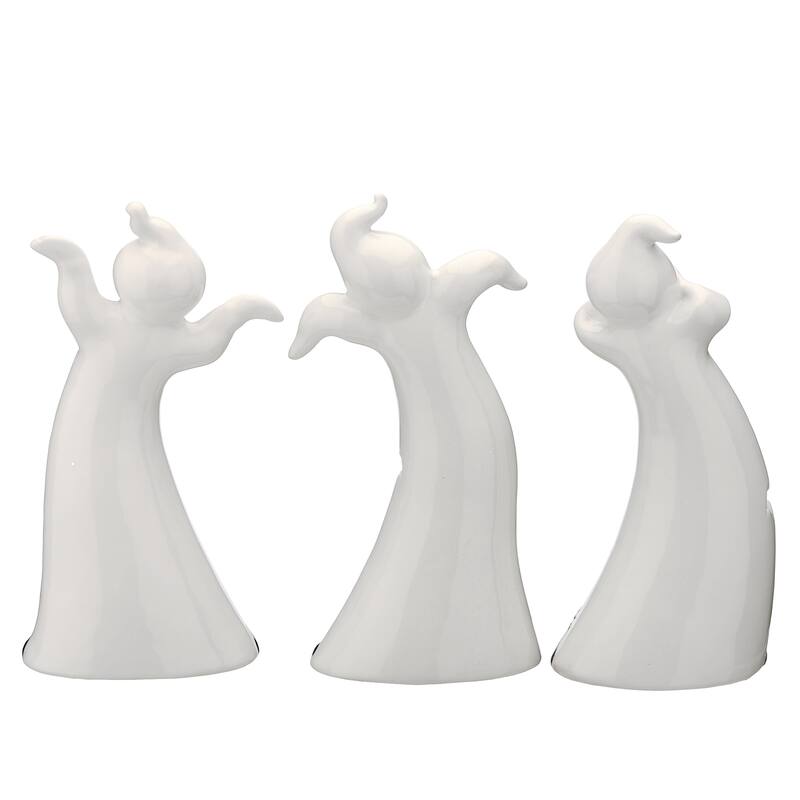 National Tree Company Halloween Three Dancing Ghosts Ceramic Decoration, LED Lights, Pack of 3, 7 inches - 7 in