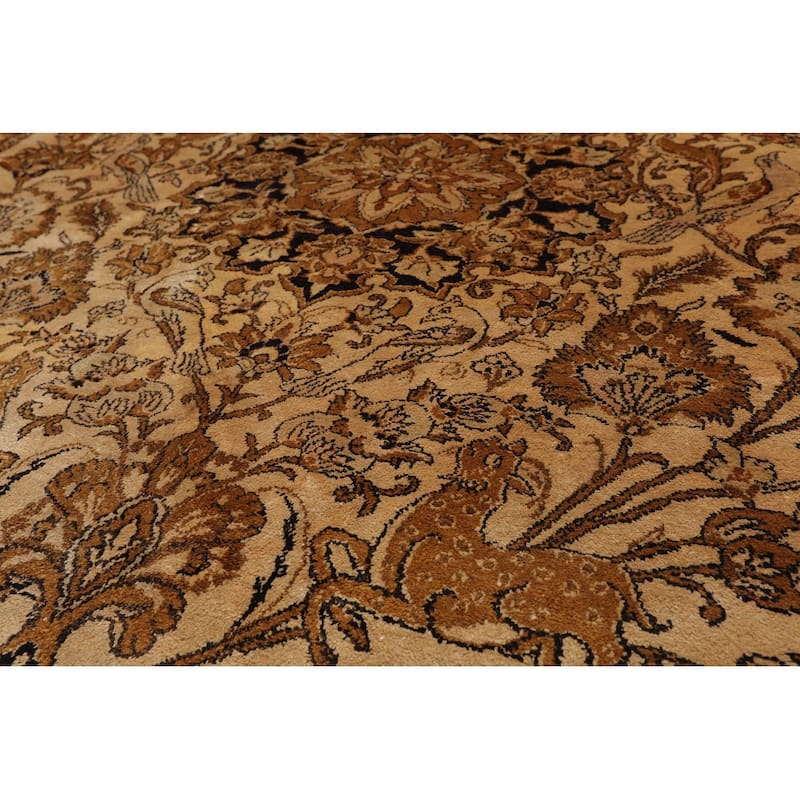 Hand Knotted Tan,Brown Persian 100% Silk Pictorial Oriental Area Rug - 4' 6'' x 7' 1''