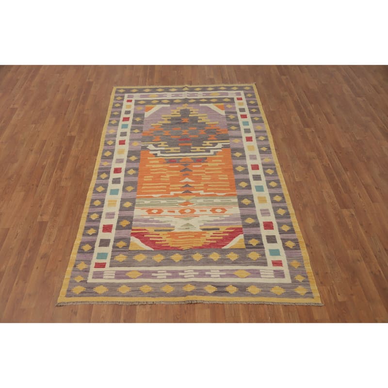 Hand Woven Oriental 100% Wool Carpet Southwestern Tribal Multi-Colored Kilim Area Rug - 8' 1'' X 4' 11''