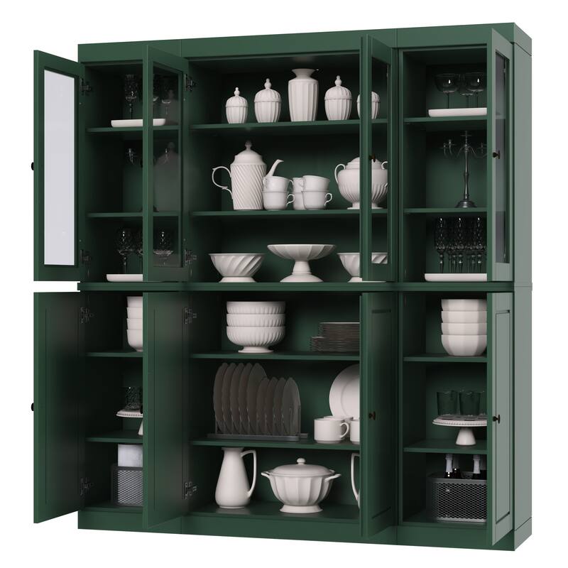 Palace Imports 100% Solid Wood Pantry China Cabinet, Raised Panel & Clear Glass Doors, Adjustable Shelves, 65" Wide, 71.5" Tall