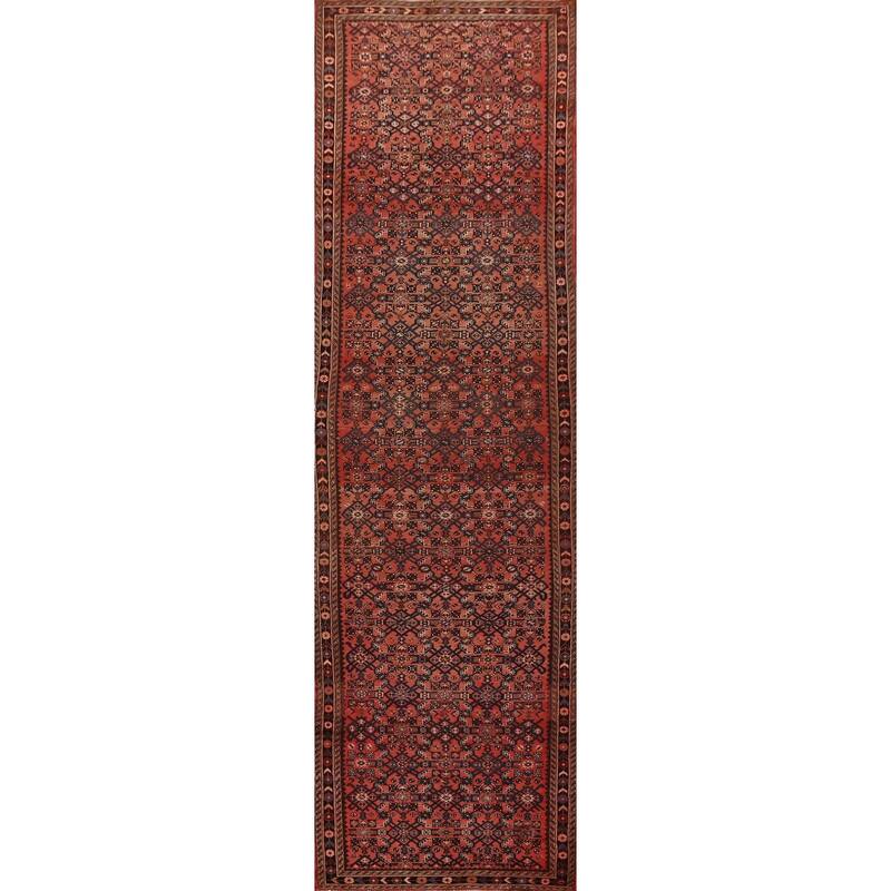 Hand Knotted Oriental 100% Wool Carpet Traditional All-Over Oranges & Rust Hossainabad Runner Rug - 16' 4'' X 3' 6''