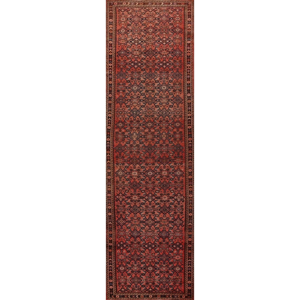 Hand Knotted Oriental 100% Wool Carpet Traditional All-Over Oranges & Rust Hossainabad Runner Rug - 16' 4'' X 3' 6''