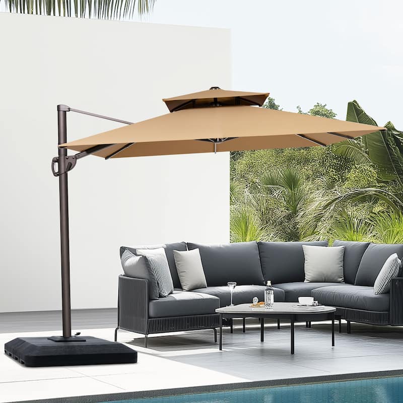 Pellebant Outdoor 9 FT x 11.5 FT Double Top Cantilever Offset Umbrella with Premium Base Stand