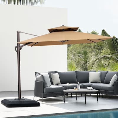 Pellebant Outdoor 9 FT x 11.5 FT Double Top Cantilever Offset Umbrella with Premium Base Stand