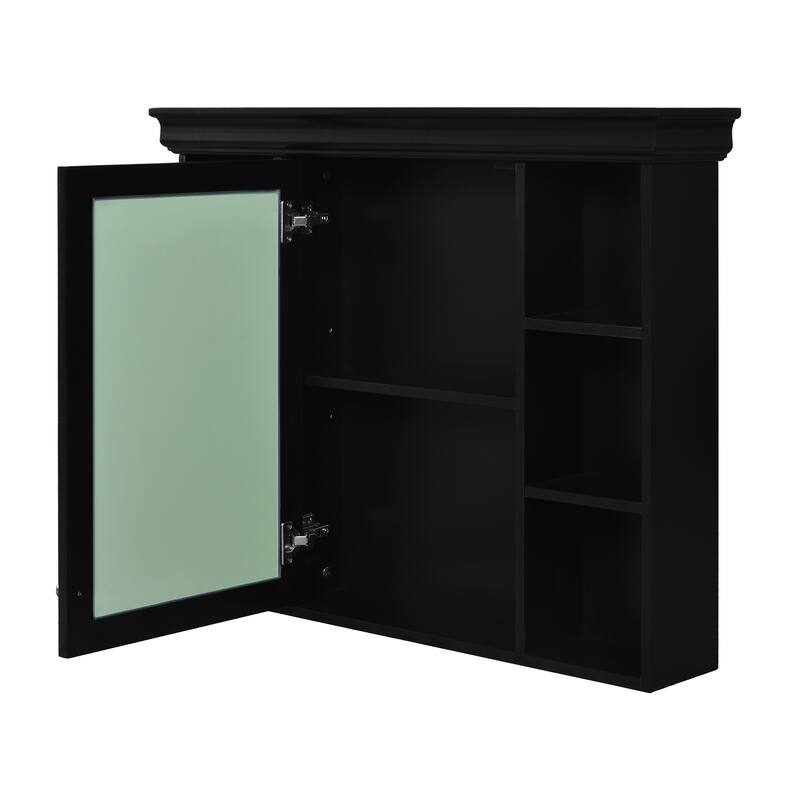 Modern Medicine Cabinet Wall Mounted Storage Cabinet with High Definition Mirror, Open Compartments and Adjustable Shelving