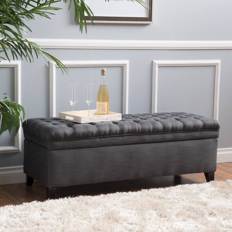 Button-tufted Storage Ottoman Bench-Gray