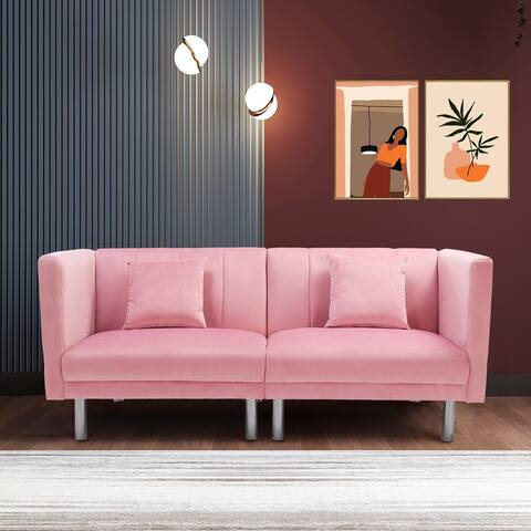 Futon sofa sleeper pink velvet metsl legs