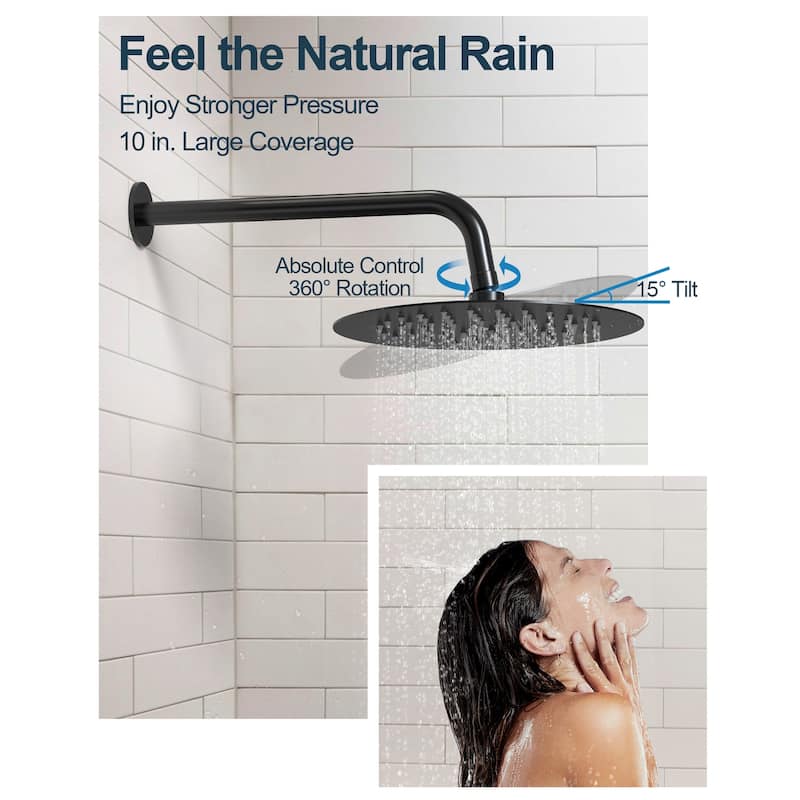 GRANDJOY Dual Heads Shower System 10" and 6" Wall Mount Rainfall Round Shower Faucet Handheld Shower Spray with Slide Bar