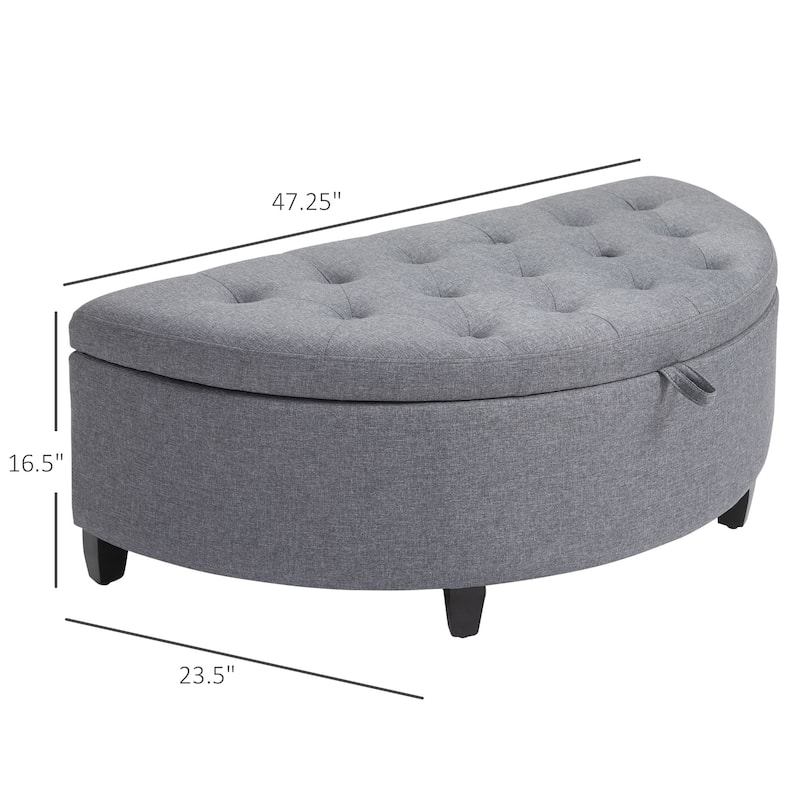 HOMCOM Half Circle Modern Luxurious Storage Polyester Fabric Ottoman Bed Bench with Legs Lift Lid Thick Sponge Pad Ideal Bench