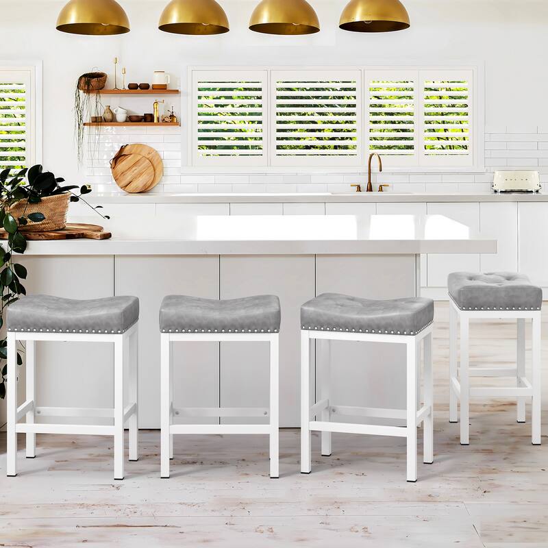 Backless Cushioned Faux Leather Bar Stools Counter Height Stools with Metal Frame - 24" H