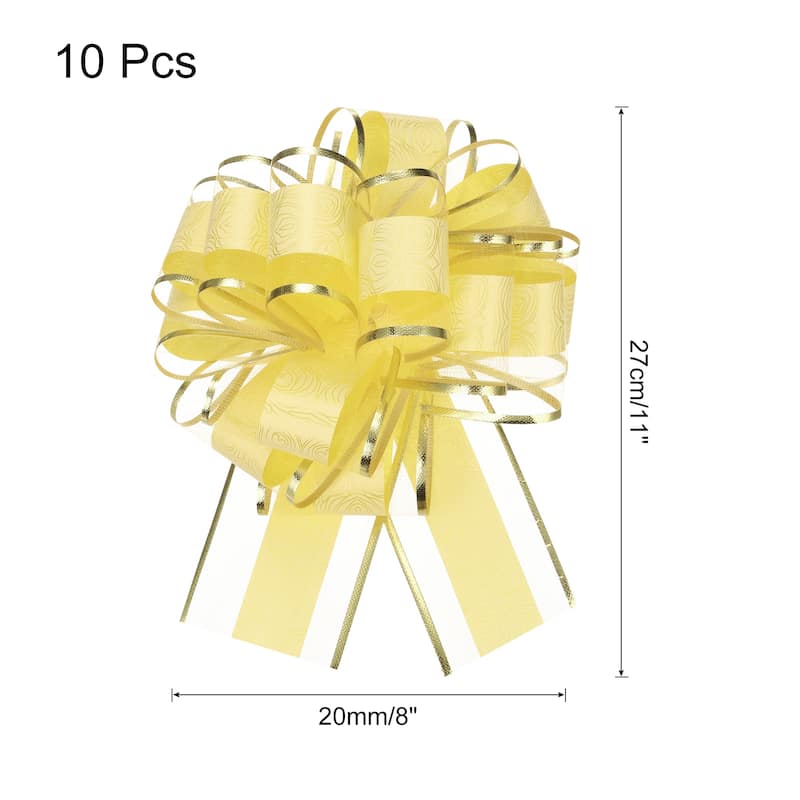 10pcs Large Pull Bow Gift Wrapping Bows Ribbon Organza for Wedding - Yellow - 8 Inch