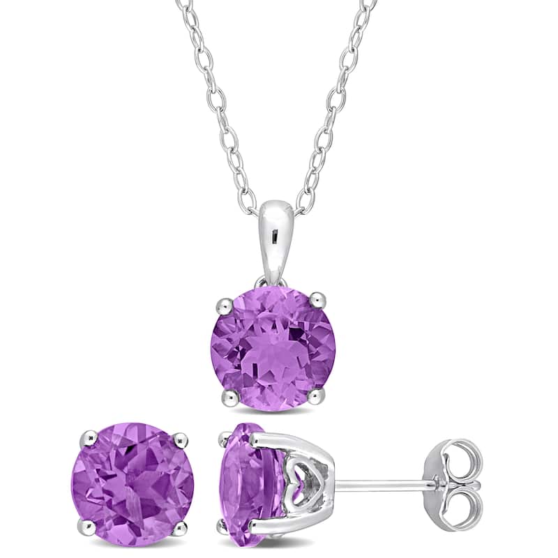 Miadora 4 1/2ct TGW Amethyst Set of Necklace and Earrings in Sterling Silver