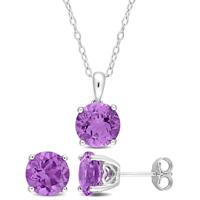 Miadora 4 1/2ct TGW Amethyst Set of Necklace and Earrings in Sterling Silver