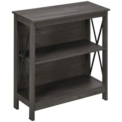 Storage Bookcase,Industrial Style Corner Open Bookshelf with Storage Shelves and Metal X Bar Frame for Home Office