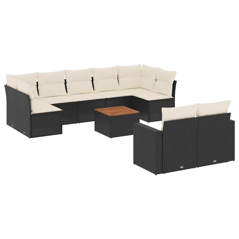 vidaXL Patio Sofa Set with Cushions Outdoor Furniture 10 Piece Poly Rattan - 24.4 x 25.8 x 27.2