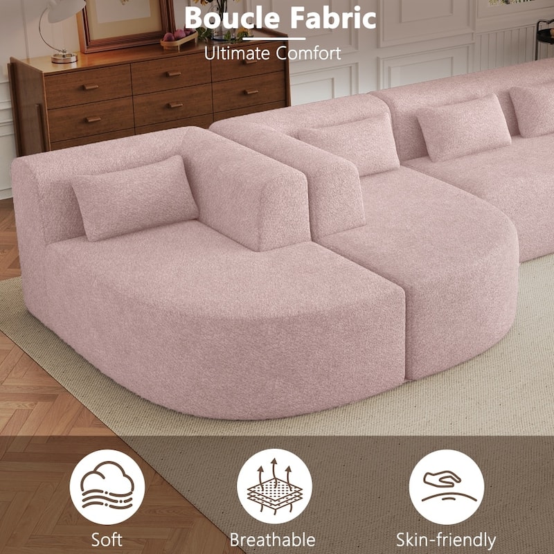 144" Upholstered Sofa Free-combined Sofa with Two Chaise Lounge and Five Back Pillows