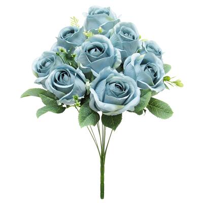 Set of 2 Pastel Blue Artificial Rose Flower Stem Bush Bouquet 19in - 19" L x 15" W x 15" DP