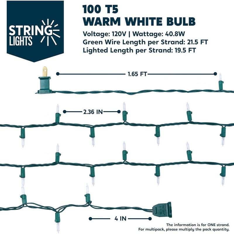 100-Count Clear White Christmas Light Set - Green