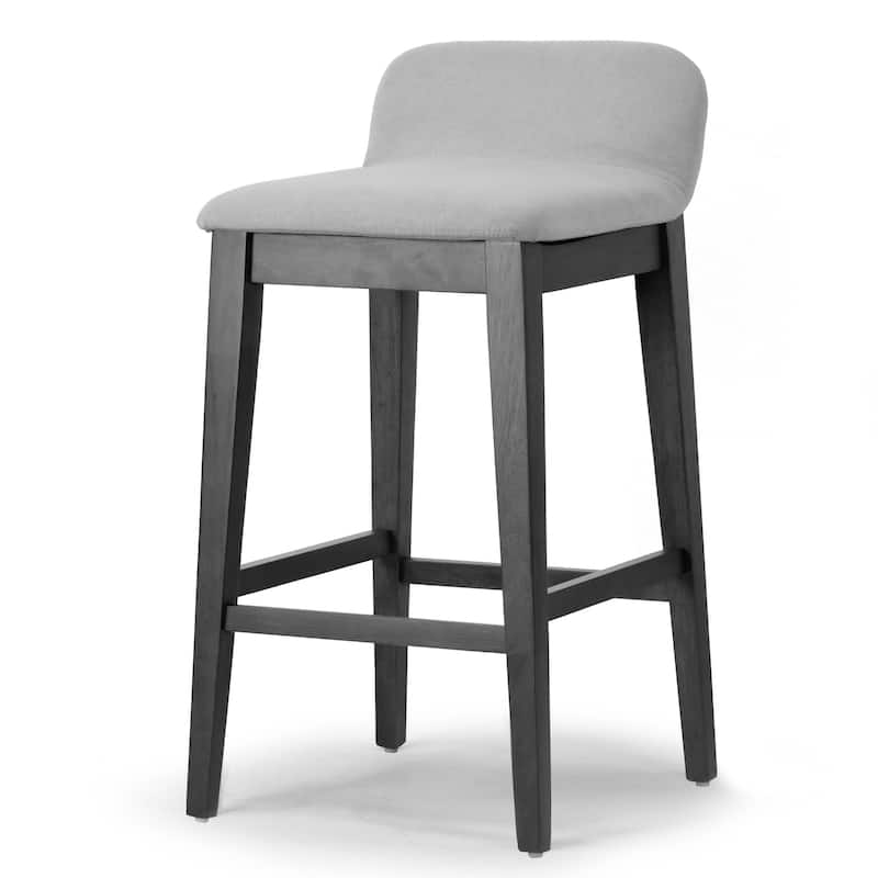Set of 2 Atia Black Rubberwood Stool with Low Back Fabric Seat