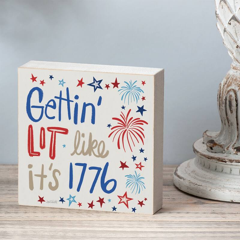 Gettin Lit Artistic Freestanding Solid Wood Block Sign Made in the USA 3.75” Square Decorative Accent for Home or Office - Multi