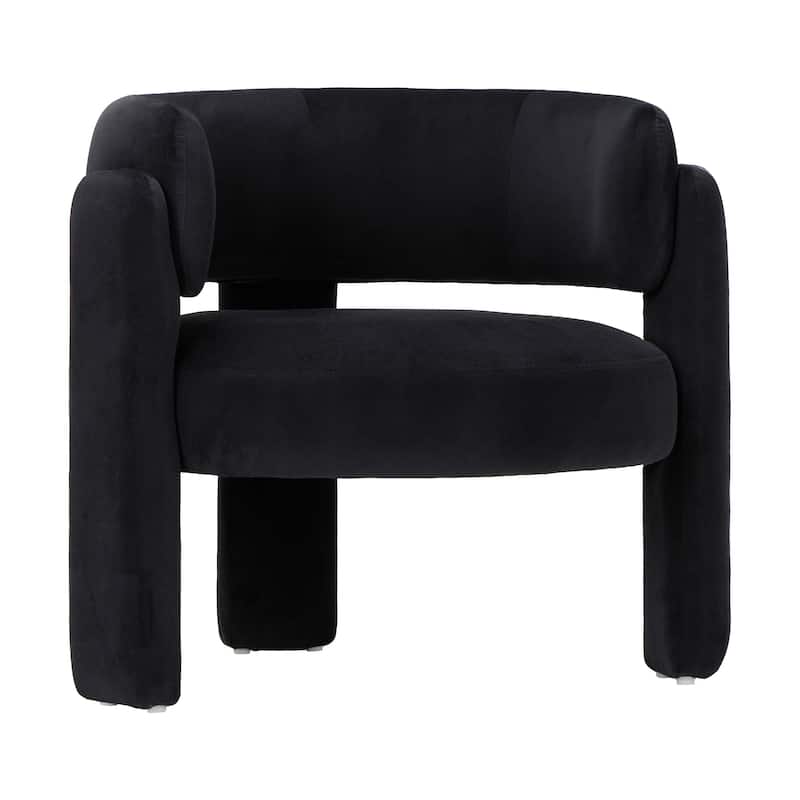 RENEWLINE Modern Velvet Barrel Accent Chair - 3-Leg Design for Living Room, Bedroom - Black