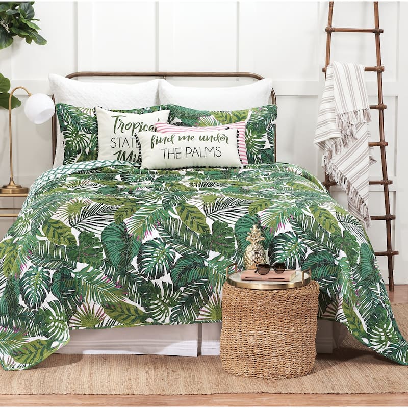 Waialea Bay Tropical Cotton Quilt Set - Reversible and Machine Washable