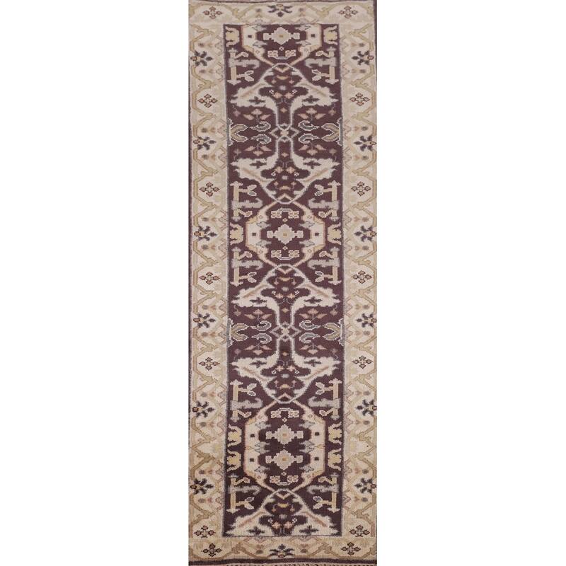 Oushak Indian Runner Rug Hand-Knotted Transitional Wool Carpet - 2'6" x 9'11"